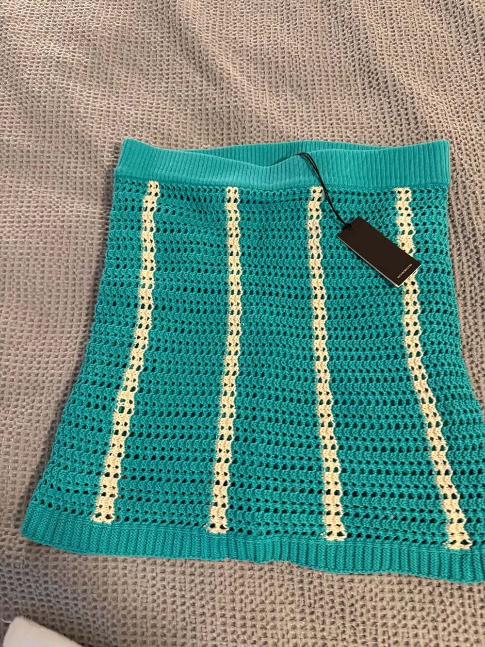 MONROW Crochet Knit Mini Skirt Size L Peacock Striped